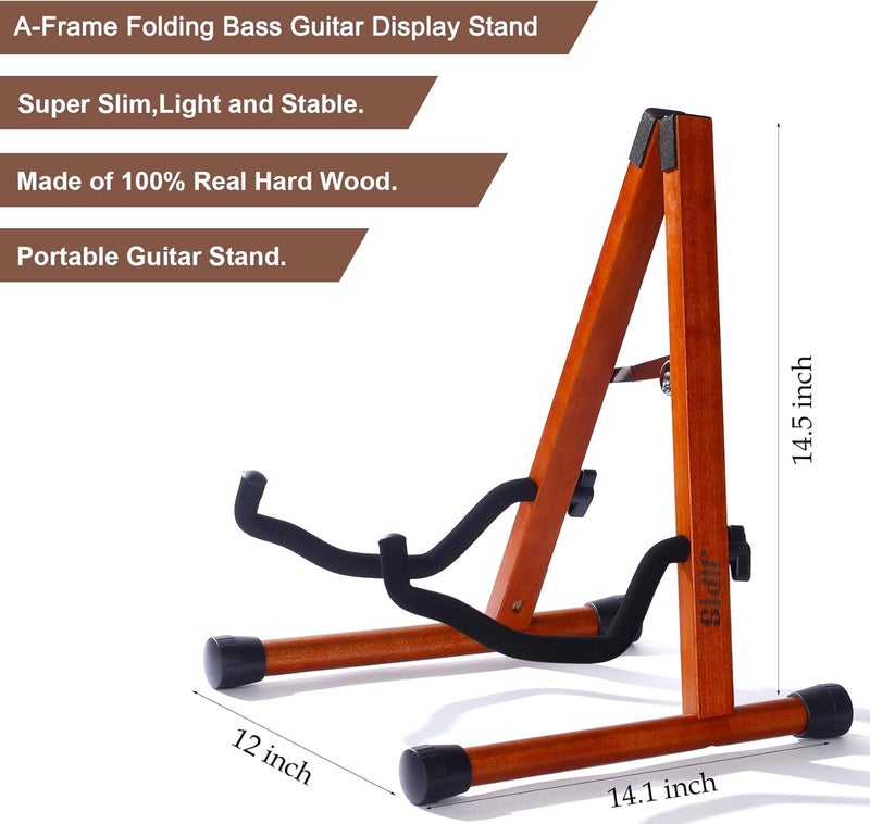 BORGBAR A-Frame Folding Guitar Display Stand, Non-Slip Acoustic Guitar Stand with Padded Foam, Guitar Stands Floor, Portable Stringed Instrument Stand (A Type- Mahogany Color) - Image 3